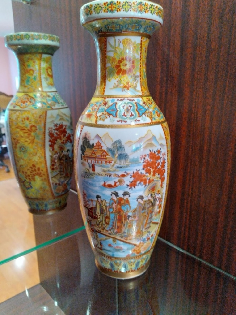 Vintage Chinese Pottery Vase Multicolored Hand Painted Scenery